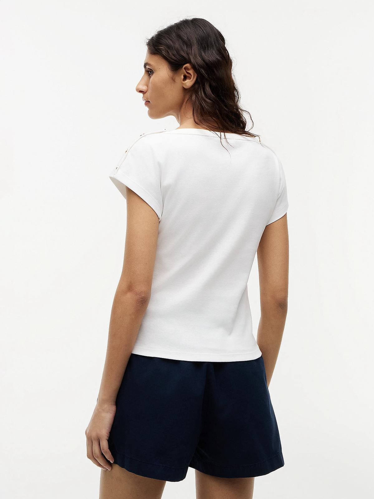 T-SHIRT TOMMY HILFIGER DONNA GOLD BTN CAP-SL V BOAT -NK TEE