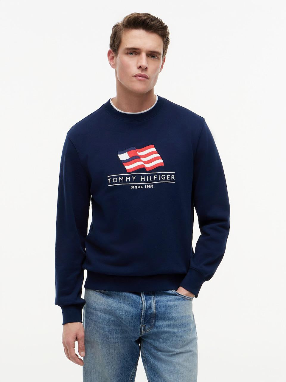 FELPA TOMMY HILFIGER UOMO RWB MAIN FLAG TERRY CREW