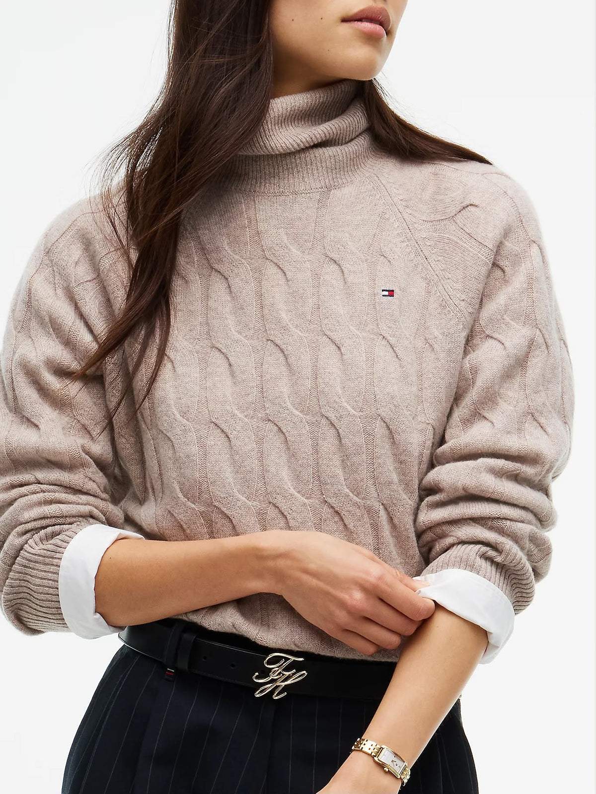 PULLOVER TOMMY HILFIGER DONNA SOFT WOOL CABLE ROLL-NK LS SWT