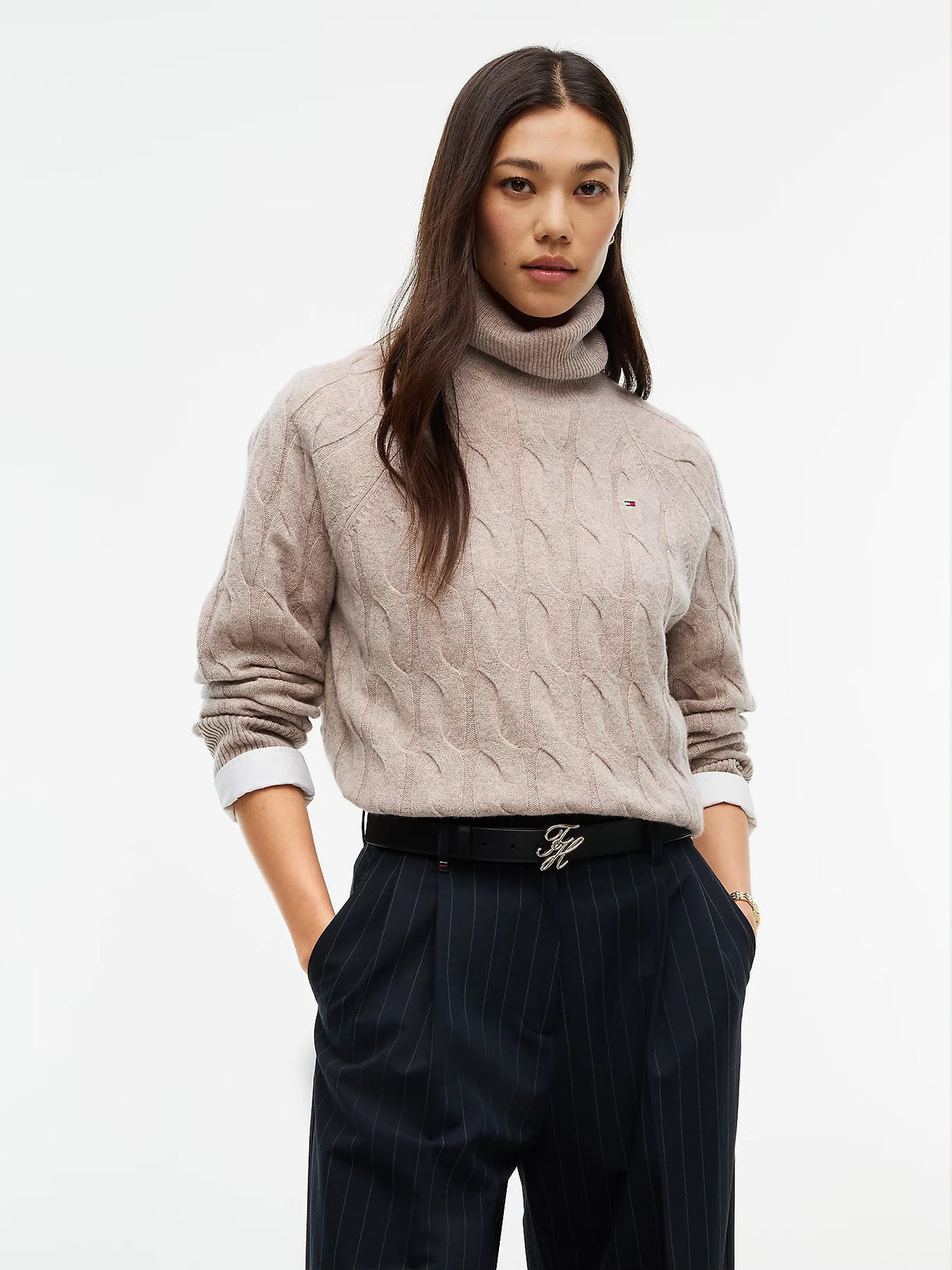 PULLOVER TOMMY HILFIGER DONNA SOFT WOOL CABLE ROLL-NK LS SWT