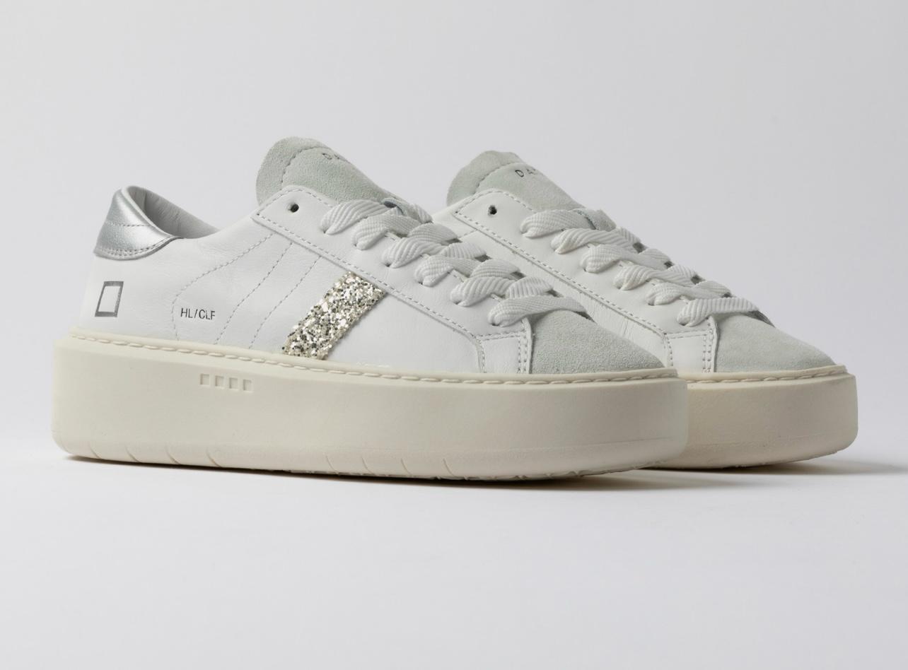 D.A.T.E. DONNA HILL LOW PLATFORM CALF WHITE-SILVER
