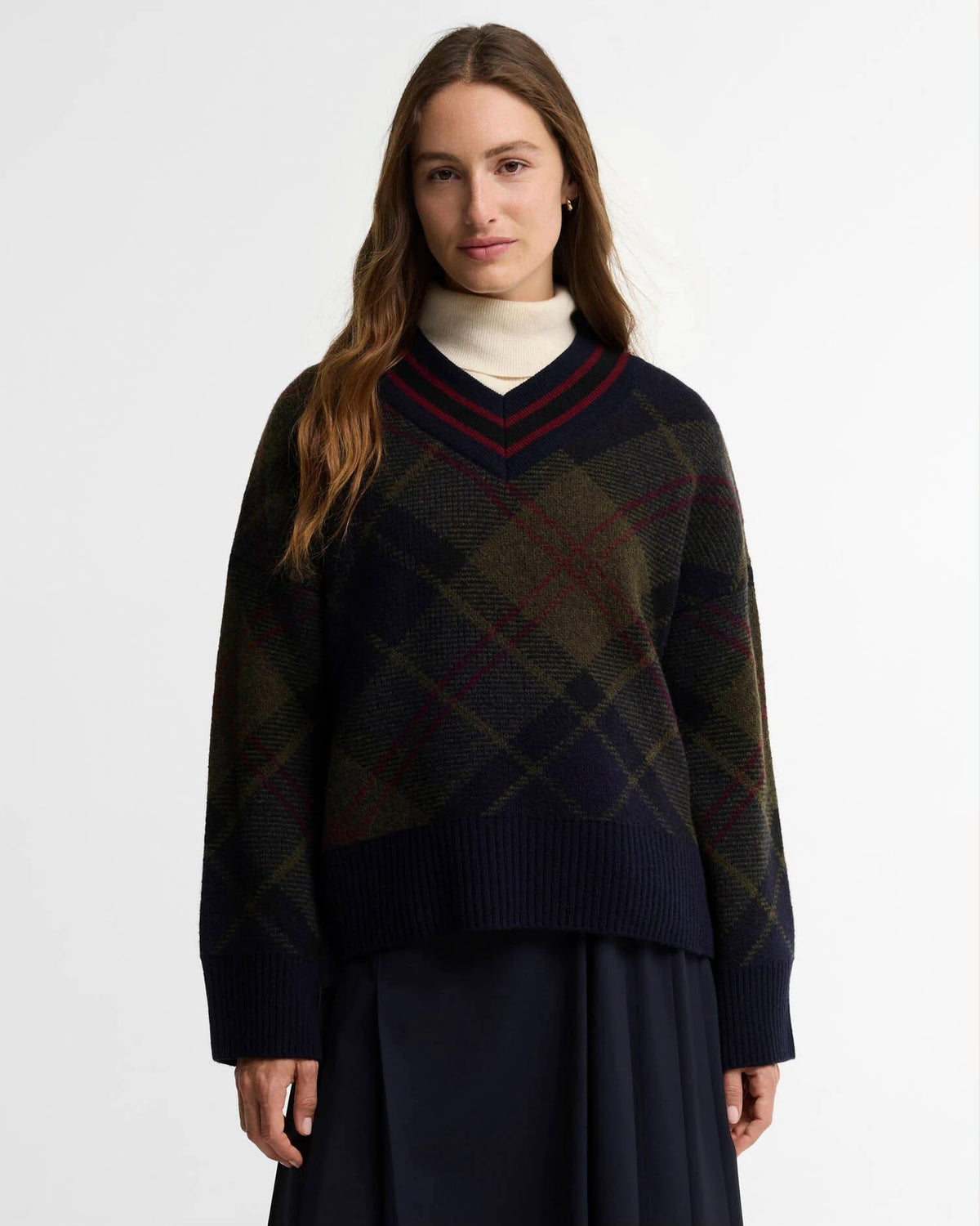 PULLOVER BARBOUR DONNA SHAE IN LANA TARTAN CON SCOLLO A V