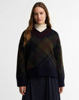 PULLOVER BARBOUR DONNA SHAE IN LANA TARTAN CON SCOLLO A V