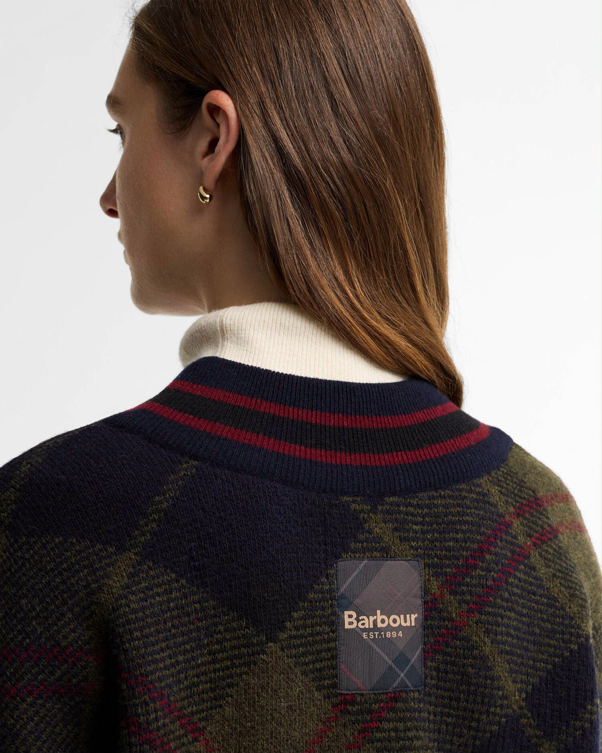 PULLOVER BARBOUR DONNA SHAE IN LANA TARTAN CON SCOLLO A V