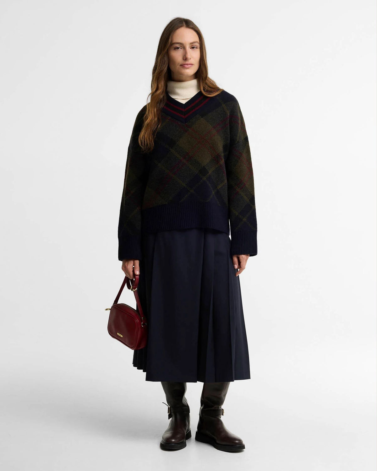 PULLOVER BARBOUR DONNA SHAE IN LANA TARTAN CON SCOLLO A V