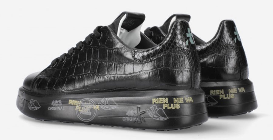 PREMIATA women shoes black croco-embossed leather Belle 5386 sneaker